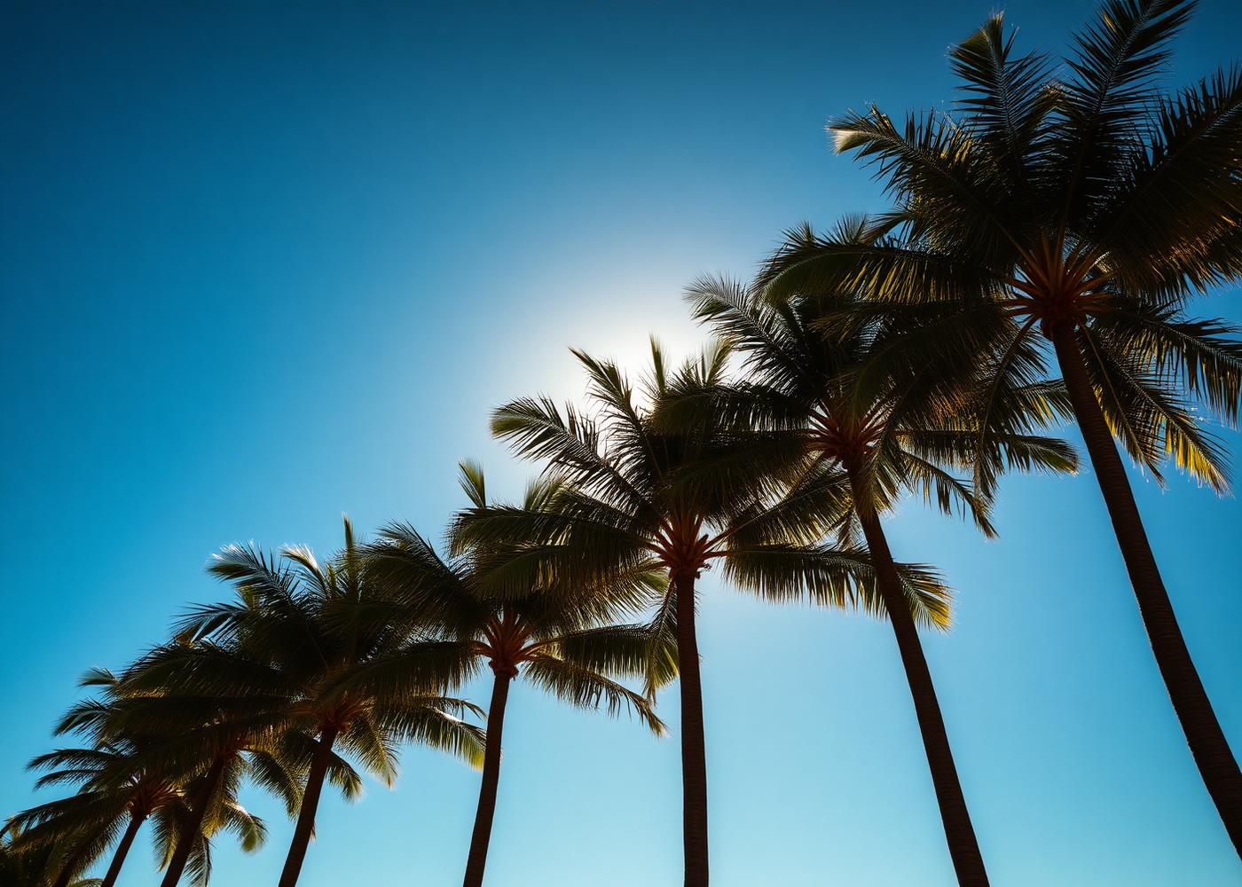 Row of coconut palms at sunset in Naples